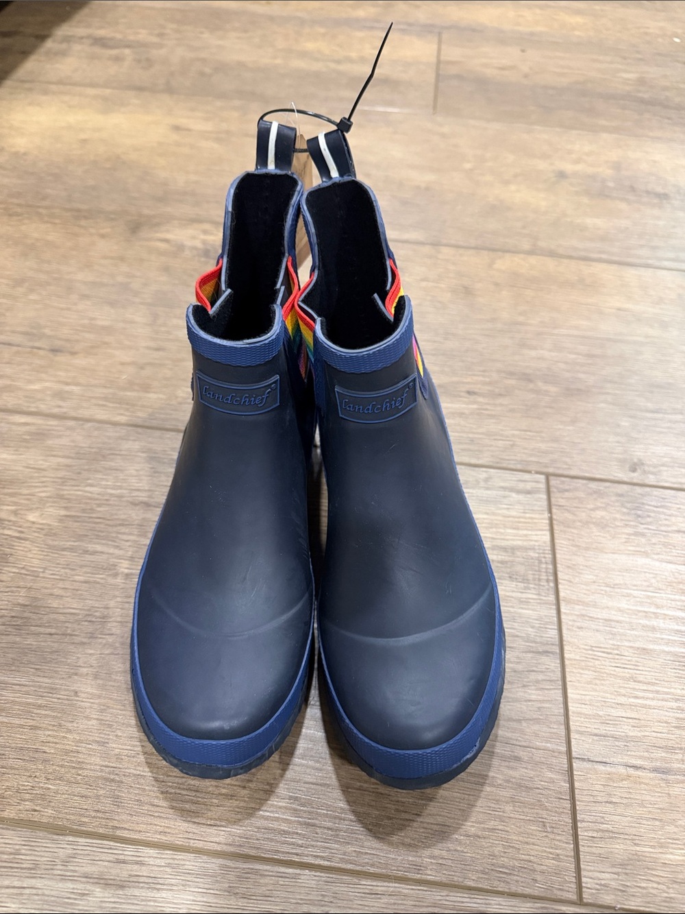 Land Chief Navy Chelsea Rain Boots with Rainbow Trim 7